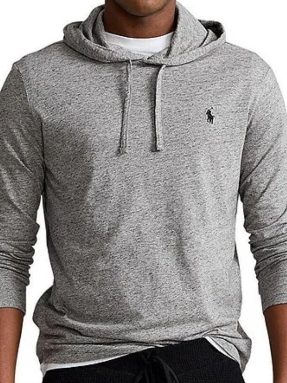 Polo Ralph Lauren Hoodie Shirt Medium M Gray Cotton Jersey Lightweight Pullover